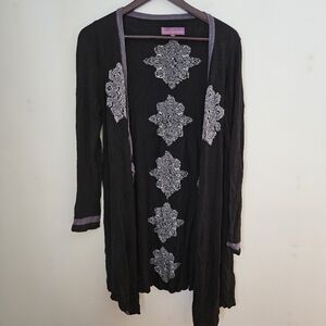 Sweet Sinammon Cardigan Black Purple White Long Sleeve Open Front Knit Casual